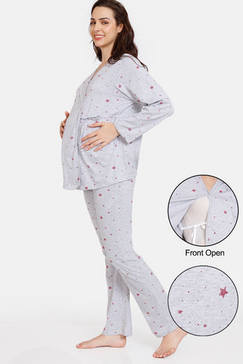 Buy Zivame Maternity Knit Poly Pyjama Set Mgrey Melange at Rs